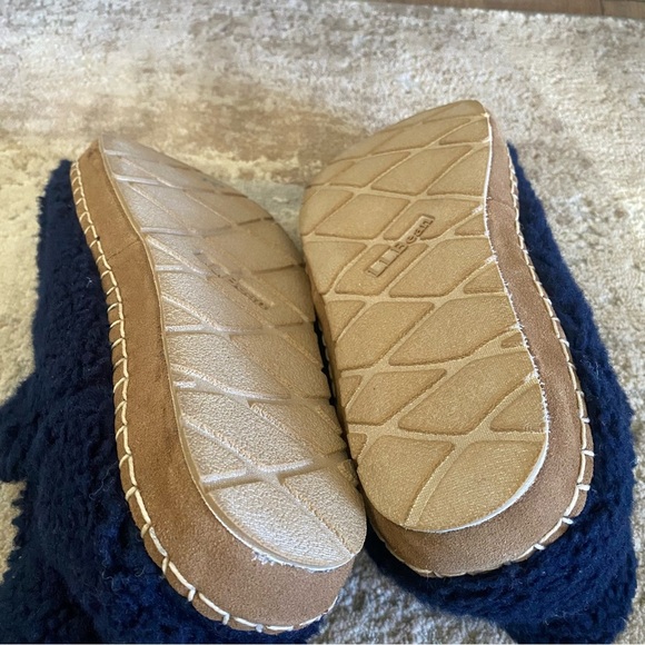 L.l Bean Cozy Slippers Booties Pull On Borg Sherpa Fleece Dark Blue: 10 - Picture 9 of 10